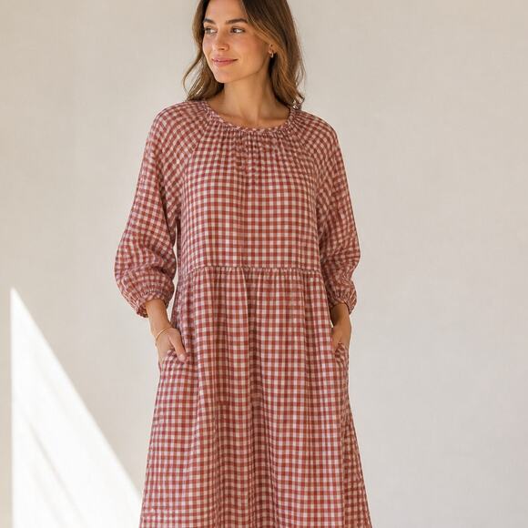 Madewell Dresses & Skirts - Madewell Rust White Gingham Button Down Dress 00
